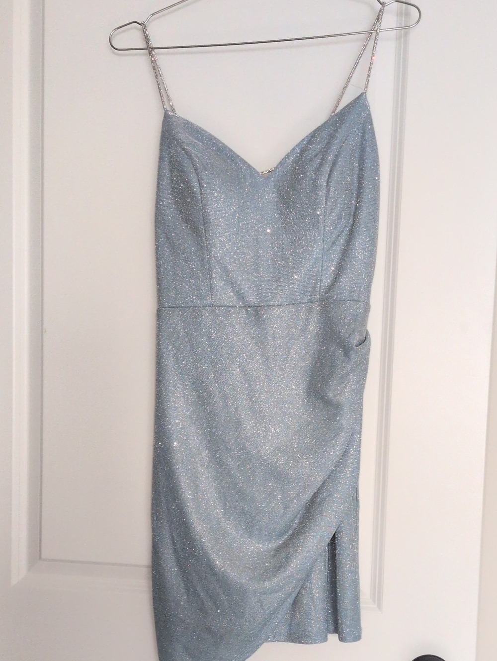 Sparkle Slip Midi Dress in Light Blue Size Medium